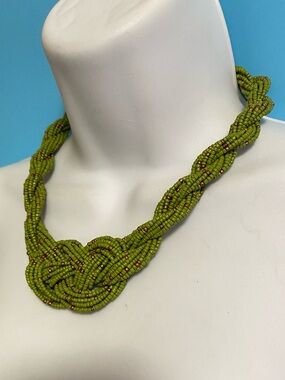 Green Seed Beads Twist Braid Necklace Bohemian